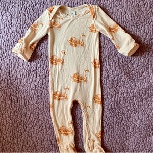 Kate Quinn Peach/Rust Big Swans Snap Footie Bodysuit Modal Blend 3-6M
